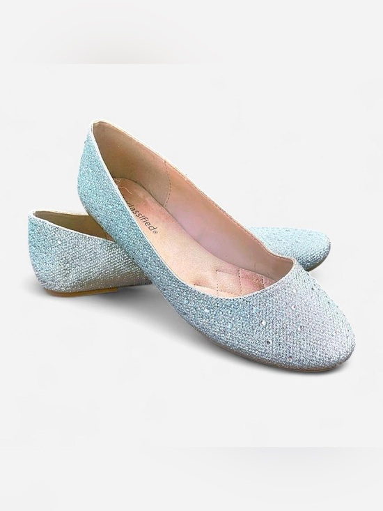 Cityclassified Shoes - City Classified Silver Glitter Rhinestone Ballet Flats | Women’s Slip-On Shoes